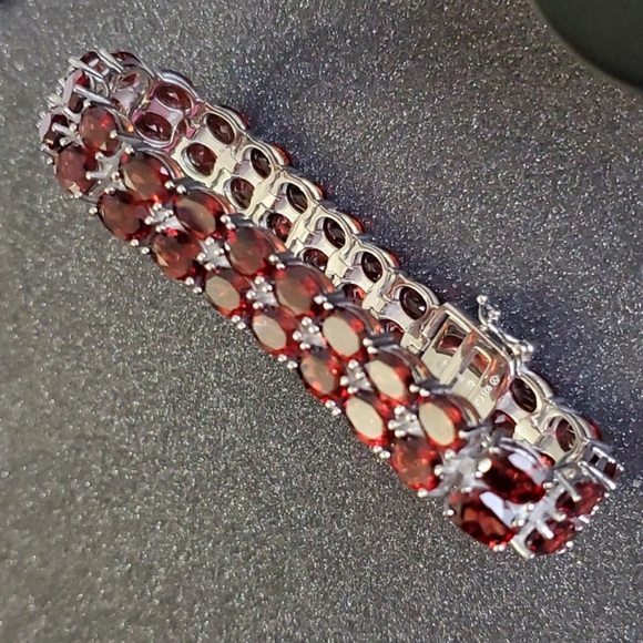 Sterling Silver 925 Garnet Tennis Bracelet - Picture 4 of 12
